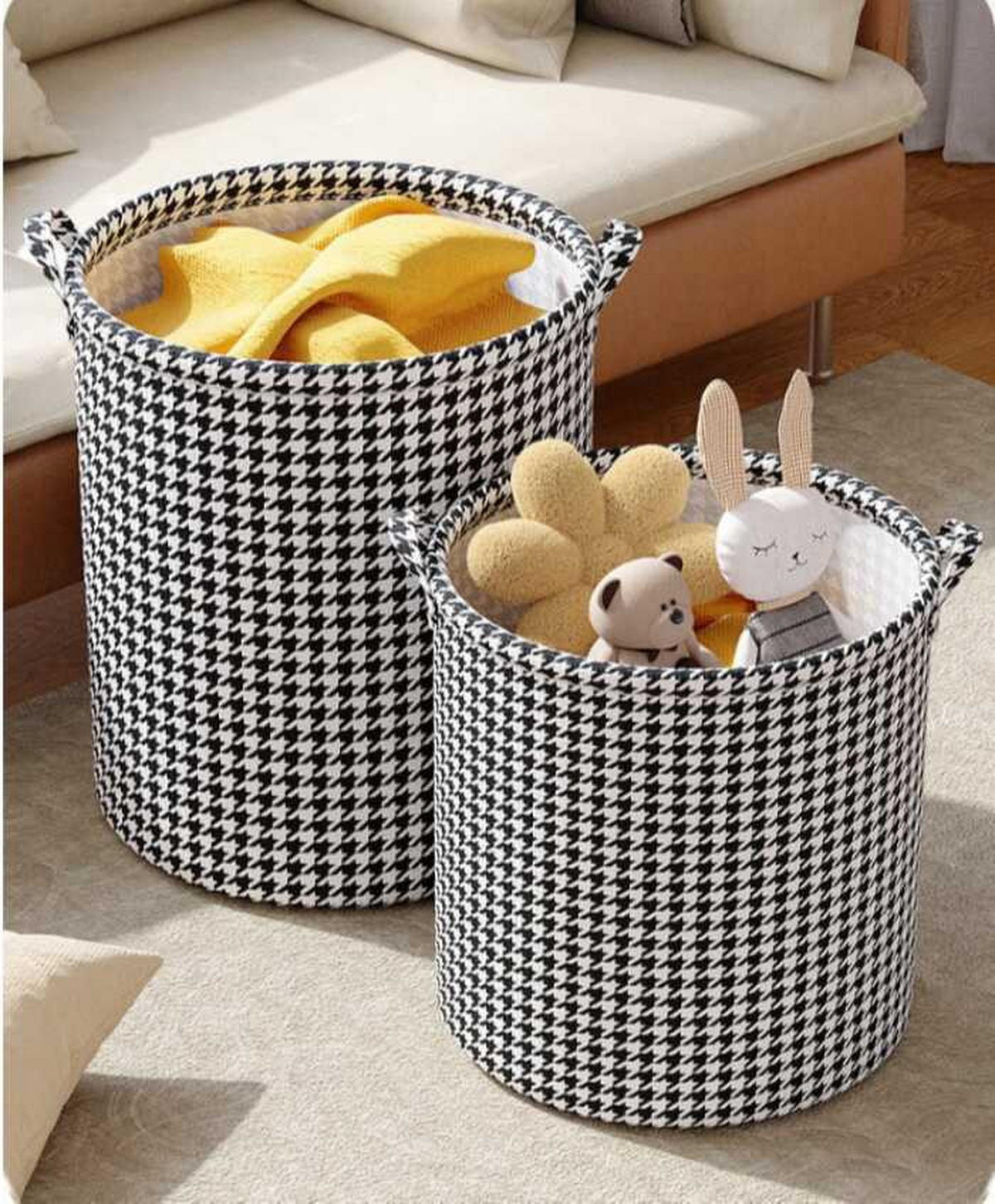 WÄSCHEKORB – großes Fassungsvermögen – 40 × 40 × 56 cm – Schwarz & Weiß - Schwarz, Textil (40/56/40cm)