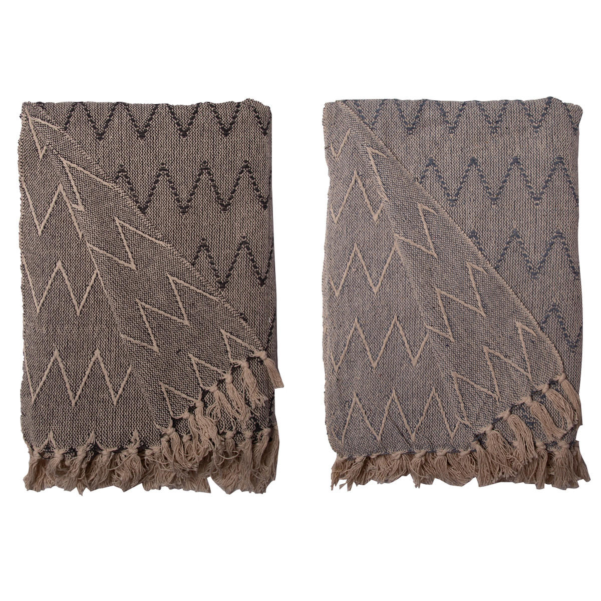 DECKE Zickzack 130x180 cm, 100% Baumwolle, Weiß/Staubblau - Blau, Textil (130/180cm) - Au Maison