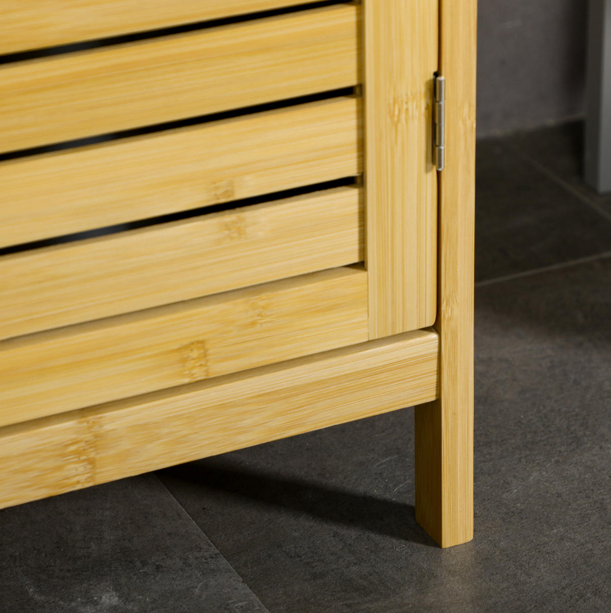 BADEZIMMER Hochschrank 34x30x173 cm Natur aus Bambus mit Lamellentür & 3 Ablagen - Naturfarben, Naturmaterialen (34/173/30cm) - Modfu