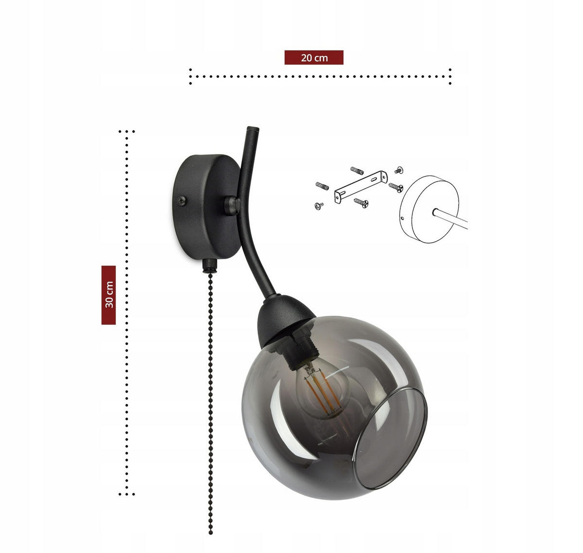 WANDLEUCHTE Hegel - Transparent/Anthrazit, Glas/Metall (20/30/15cm) - kiki design