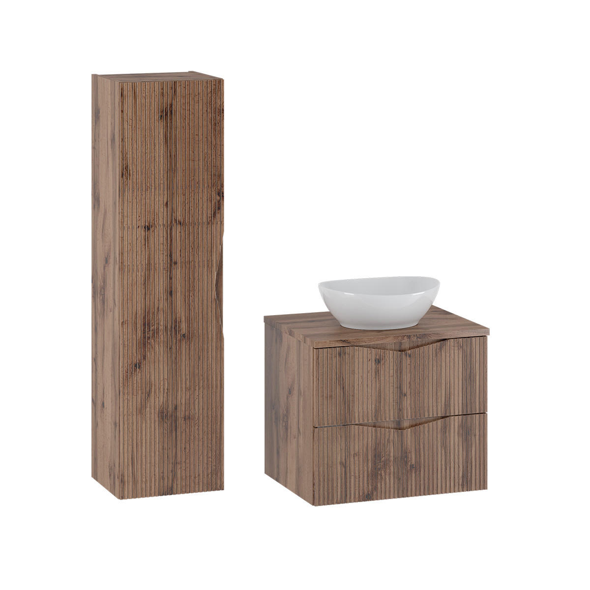BADMÖBEL Tao 2er-Set Holz - Braun, Holzwerkstoff (60.6/50/45.8cm) - Petits-meubles