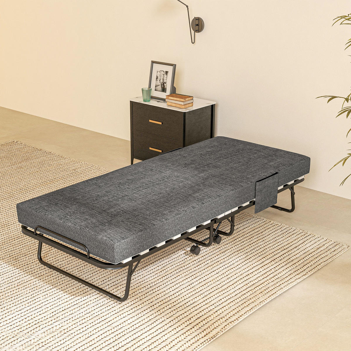 KLAPPBETT 80x190 cm DE-10629 mit Matratze & 4 Rollen Dunkelgrau - Dunkelgrau, Metall (80/190cm) - ComfortXL