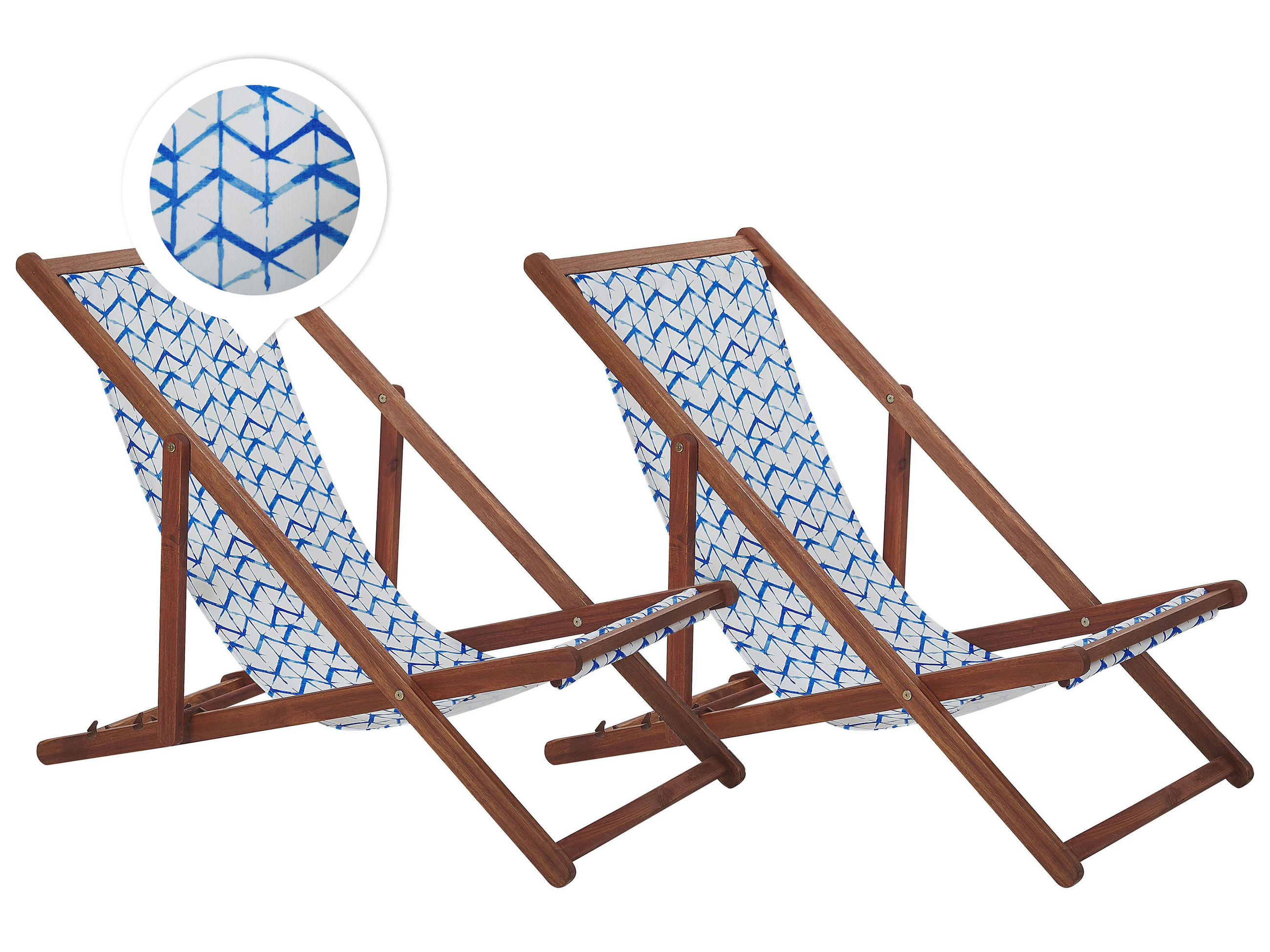 Beliani Gartenliege Dunkelbraun, Weiß, Blau 54x70x97 cm