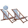 GARTENLIEGE 2er-Set dunkelbraun Textil weiß/blau ZickZack-Muster Anzio - Blau/Dunkelbraun, Textil (54/70/97cm) - Beliani