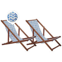 GARTENLIEGE 2er-Set dunkelbraun Textil weiß/blau ZickZack-Muster Anzio - Blau/Dunkelbraun, Textil (54/70/97cm) - Beliani