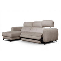 ECKSOFA SVEN 3-Sitzer, 1 Relax XL, verstellbare Kopfstützen, beige - Beige/Schwarz, Holzwerkstoff/Textil (256/163cm) - Courtois Laville