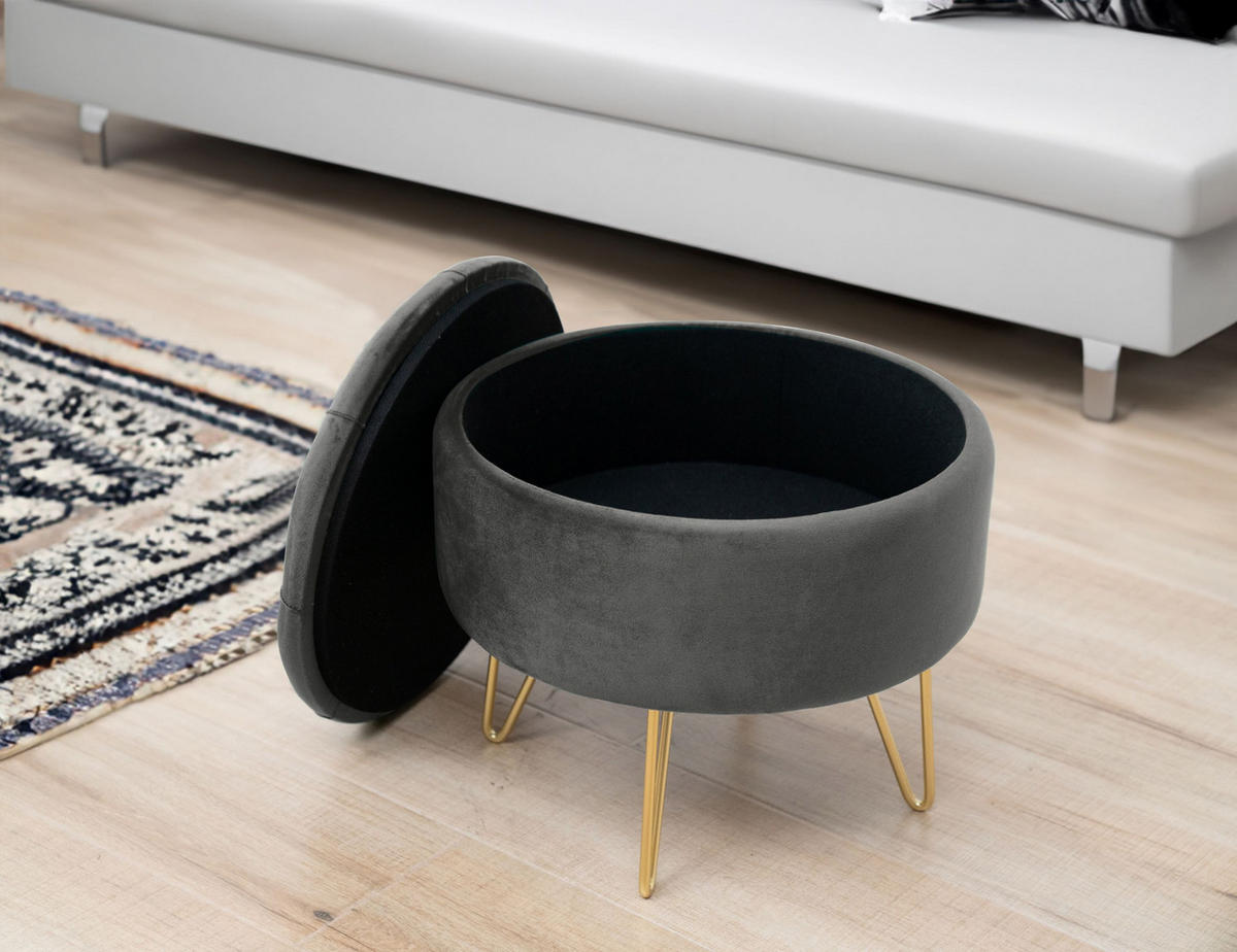 POUF Grau 38x38x33 cm - Goldfarben/Grau, Textil/Metall (38/33/38cm) - Akord