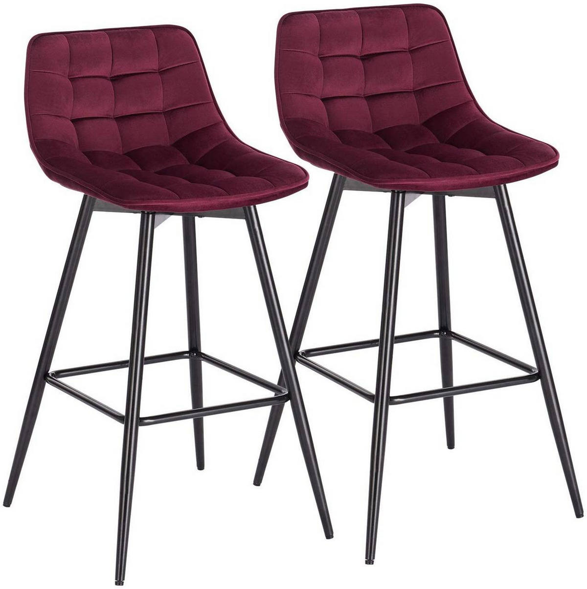 BARHOCKER 2er Set, Fußstütze, Samt, Bordeaux - Bordeaux/Schwarz, Textil/Metall (43/88/35.5cm) - Woltu