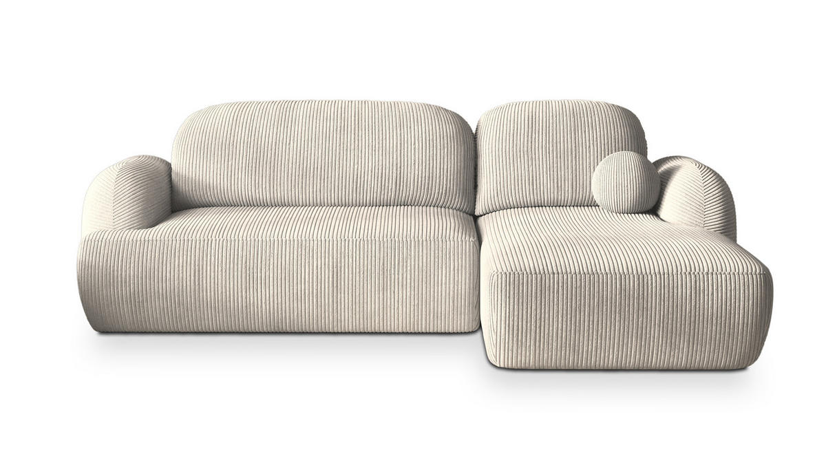 ECKSOFA MODENZA P R-S Creme Kordstoff mit Schlaffunktion - Creme, Holz (266/148cm) - MASSENO