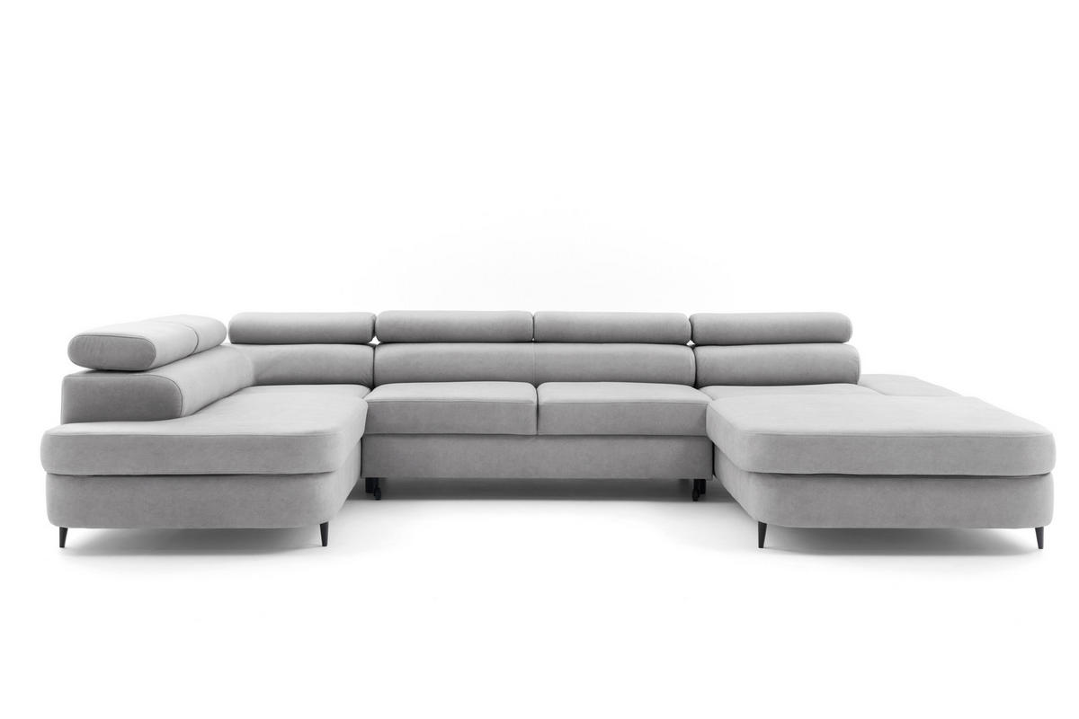 ECKSOFA U-Form PRIAM U Links mit Schlaffunktion 126x270 Velours Hellgrau - Hellgrau/Schwarz, Holz/Textil (350/91/203cm) - Muffo