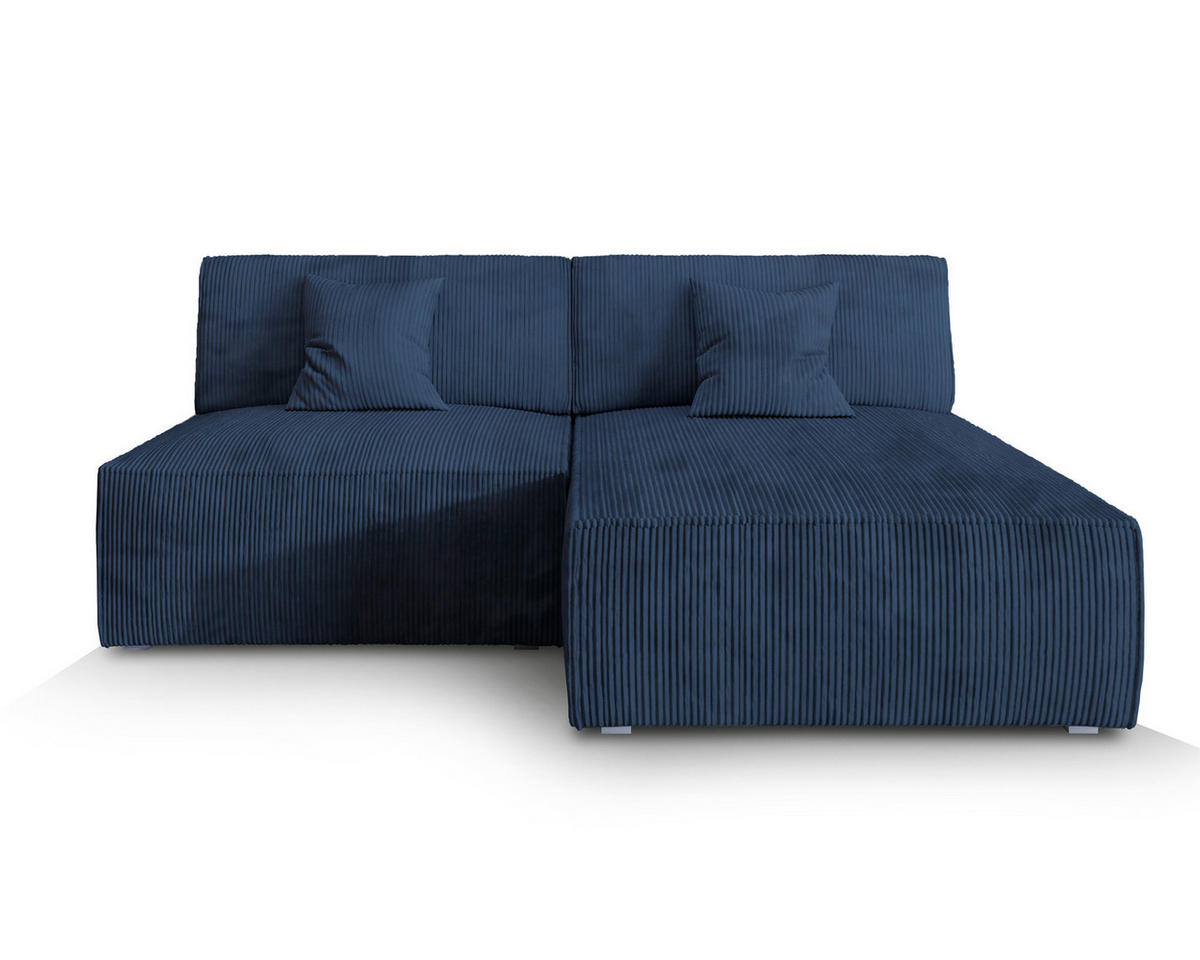 ECKSOFA FIORO P Blau Kordstoff mit Schlaffunktion - Blau, Holz (204/148cm) - MASSENO