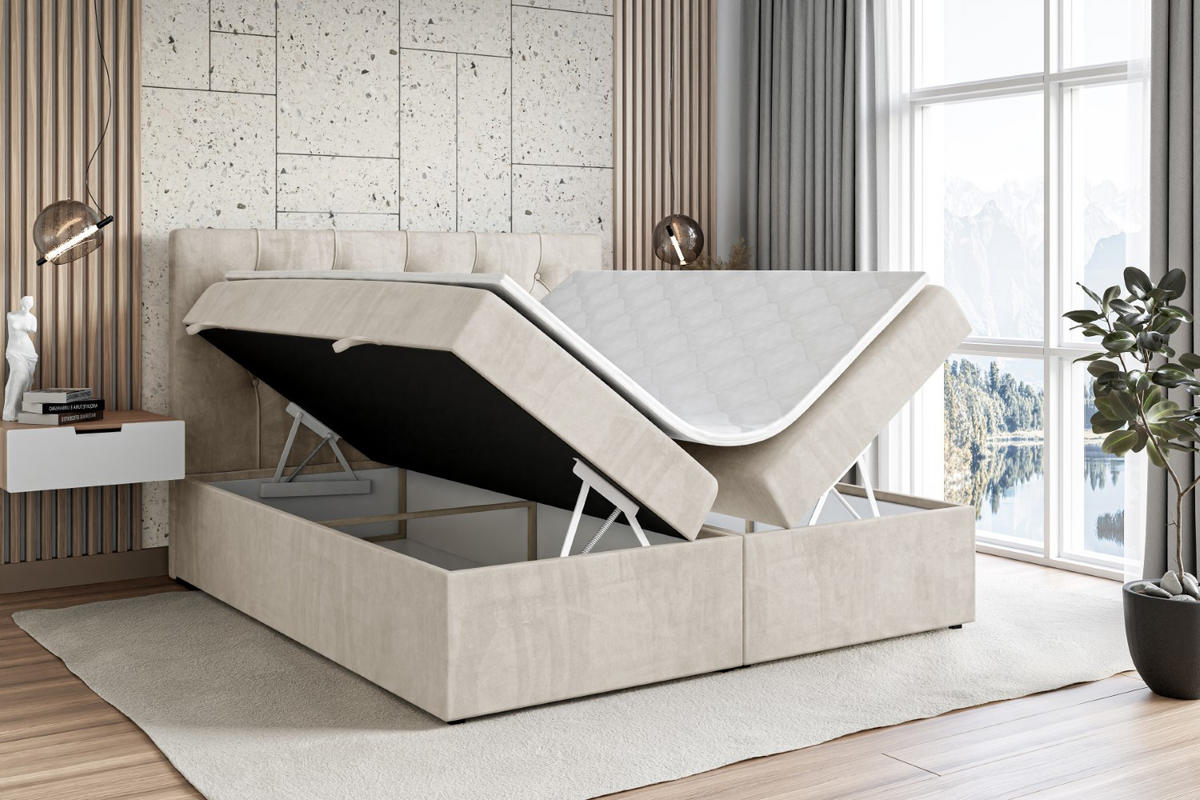 BOXBETT mit Matratze H4 und Lattenrost - MIRAGE - 160x200 - H4 - Ecru - Ecru, Holzwerkstoff (160/200cm) - ALTDECOR
