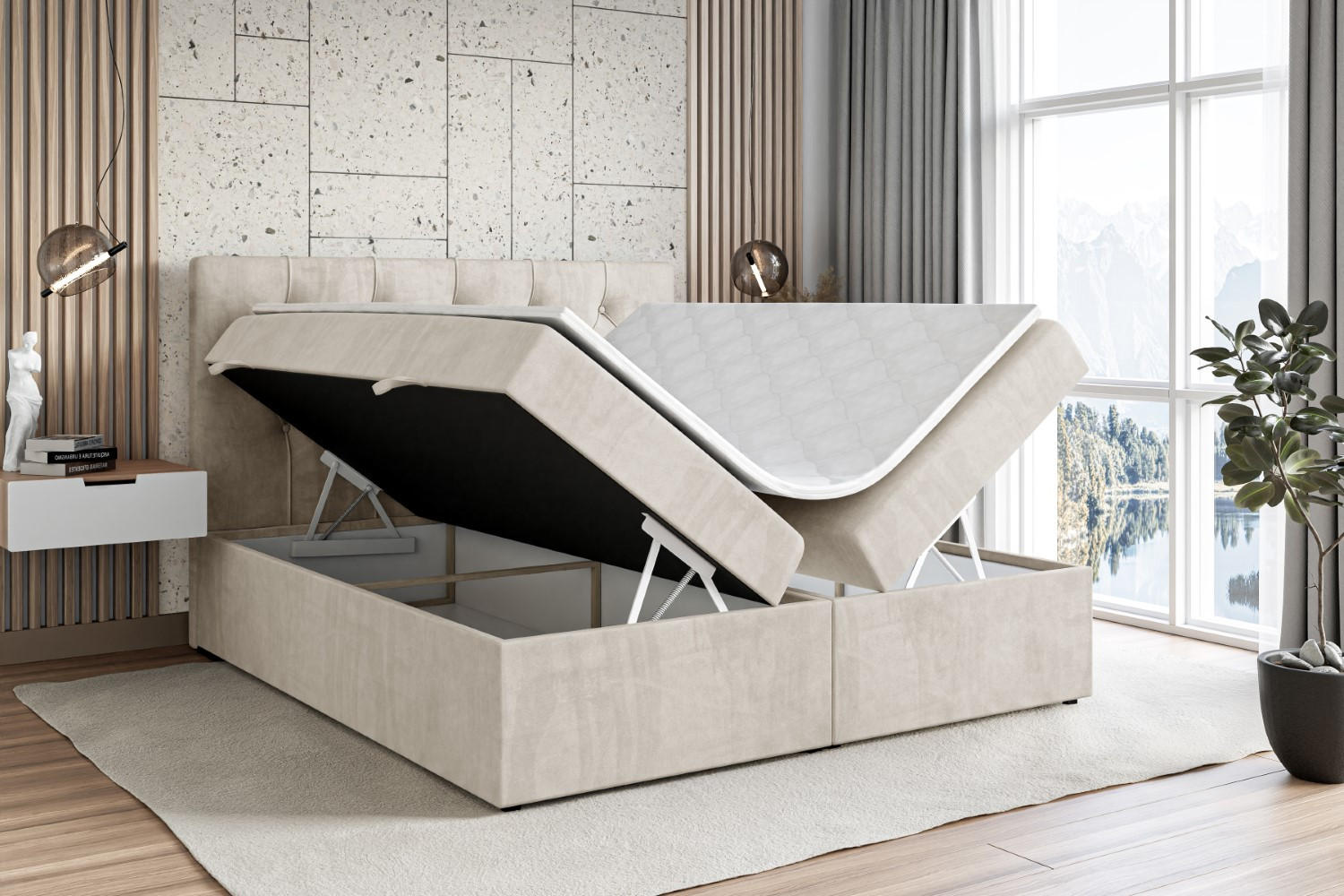 Thumbnail - Altdecor Boxbett, Ecru, Holzwerkstoff, Höhe ca. 20 cm, 180x200 cm, Schlafzimmer, Betten, Boxspringbetten