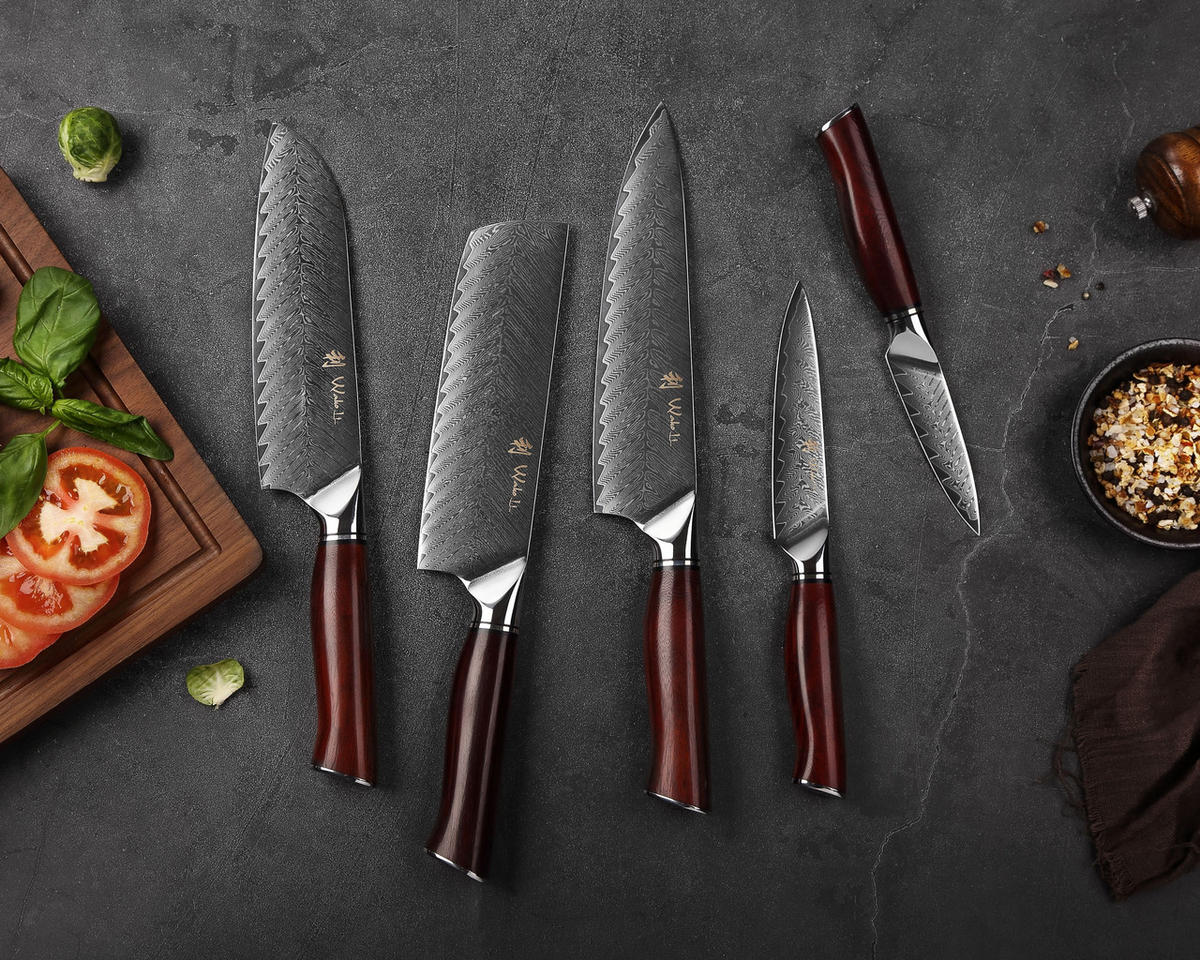 MESSER-SET 6-TEILIG 9–20 cm - Dunkelrot, Holz/Metall (1/1/1cm) - Wakoli
