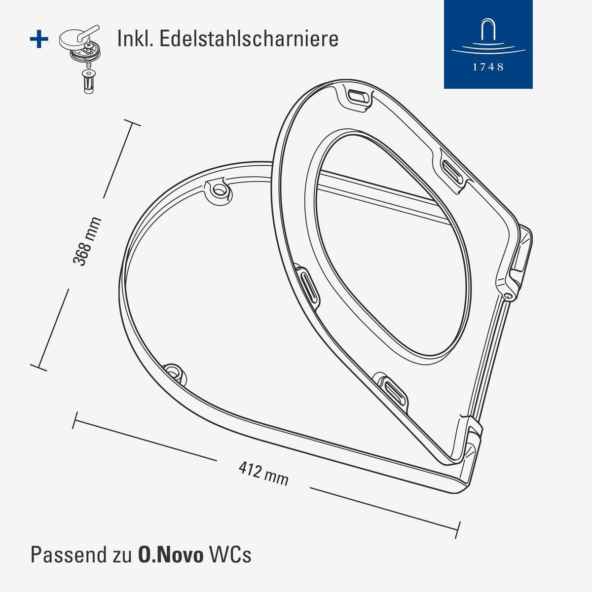 WC-SITZ O.novo weiß 423 x 368 x 51 mm - Weiß, Kunststoff (36.8/5.1/42.3cm) - Villeroy & Boch
