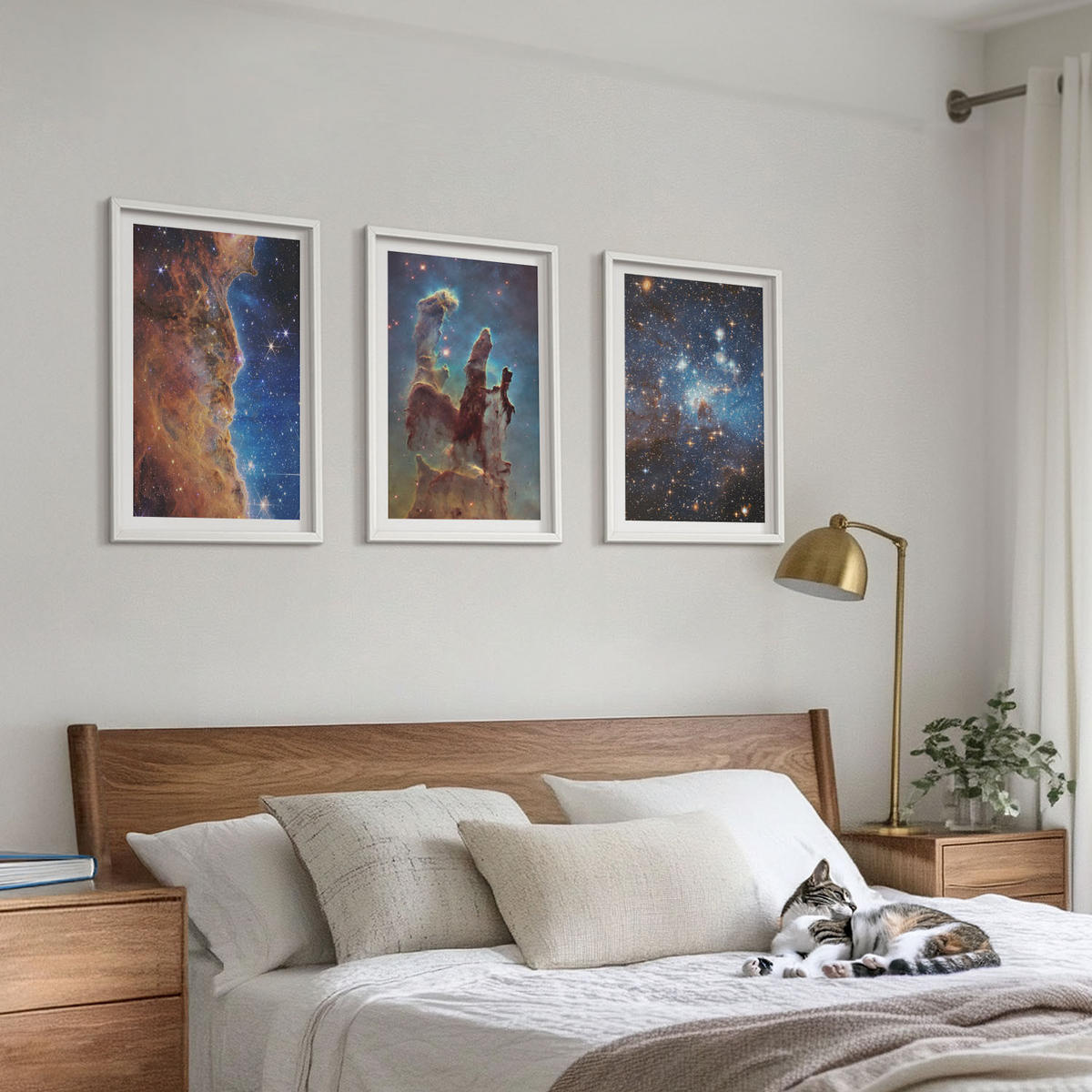BILDER SET 3er Set - 40x60 cm Weißer Rahmen - Weltraumlandschaften von Galaxien - Weiß, Kunststoff (40/60cm) - TULUP