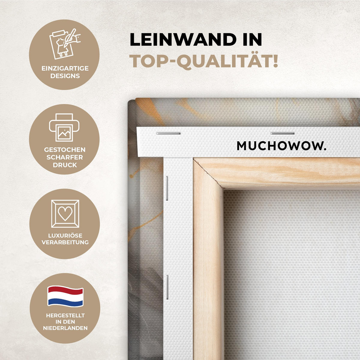 LEINWANDBILD Marmor - Grau - Gold Wandbilder 80x60 cm - Weiß, Textil (80/60cm) - MuchoWow