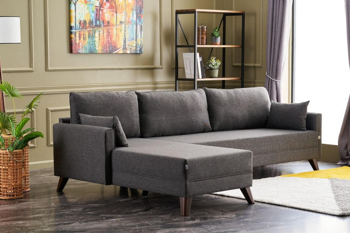 ECKSOFA mit losen Rückenkissen und Schlaffläche - Anthrazit/Walnussfarben, Holz/Kunststoff (275/165cm) - myHomelando
