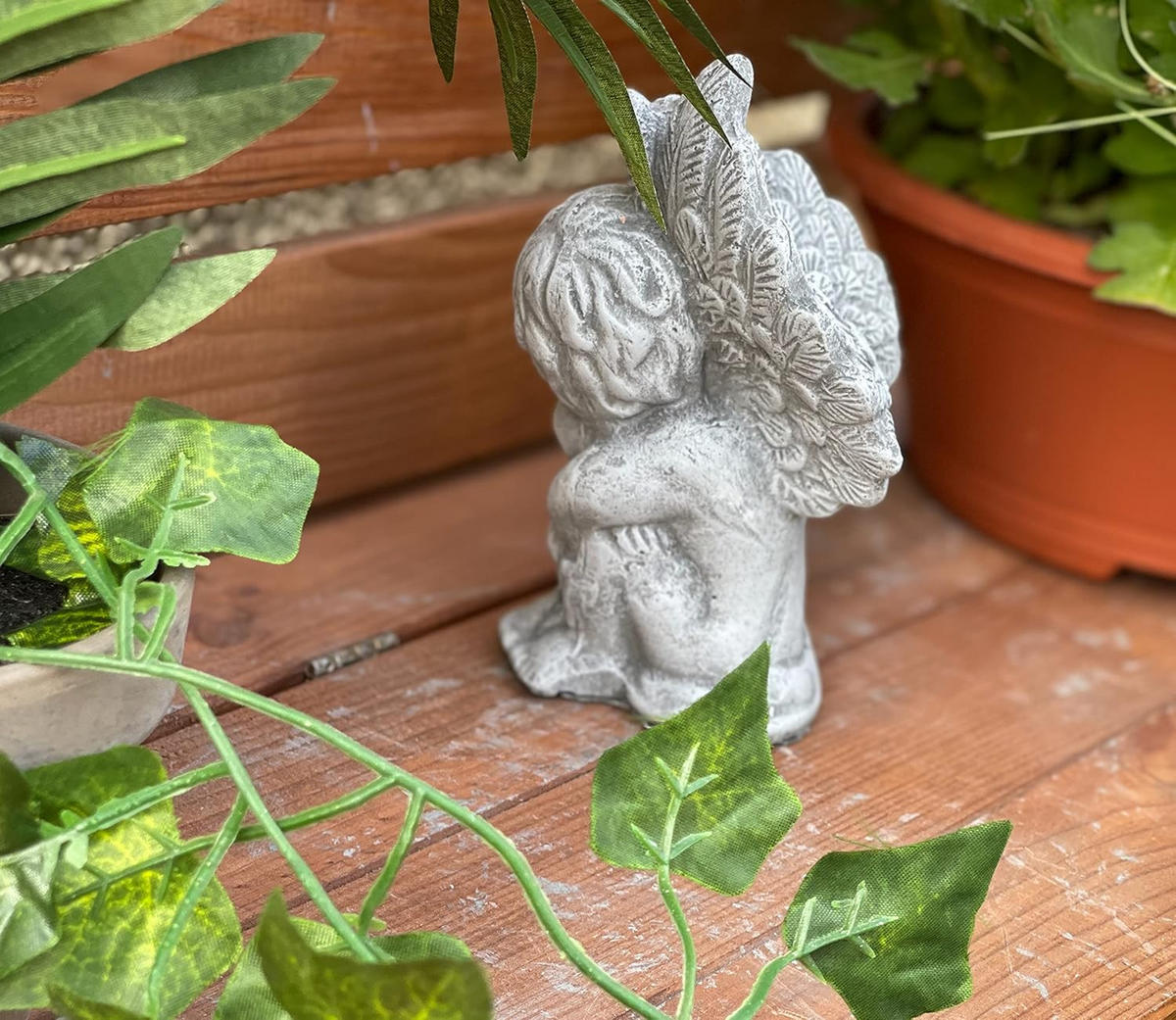 STEINFIGUR Engel sitzend mit Flügeln frostfest Steinguss - Grau, Stein (8/15/7cm) - stoneandstyle