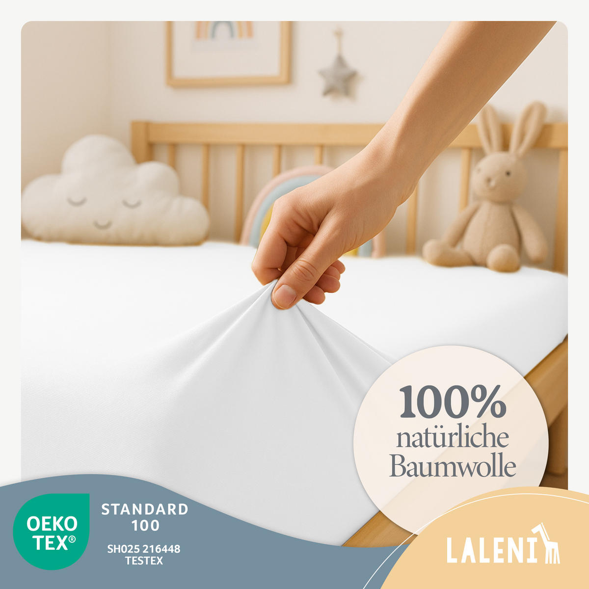 SPANNBETTLAKEN für Beistellbett & Stubenwagen – 100% Baumwolle, Atmungsaktiv & Weich, 50x89x10 cm, Weiß - Weiß, Textil (50/89cm) - Laleni