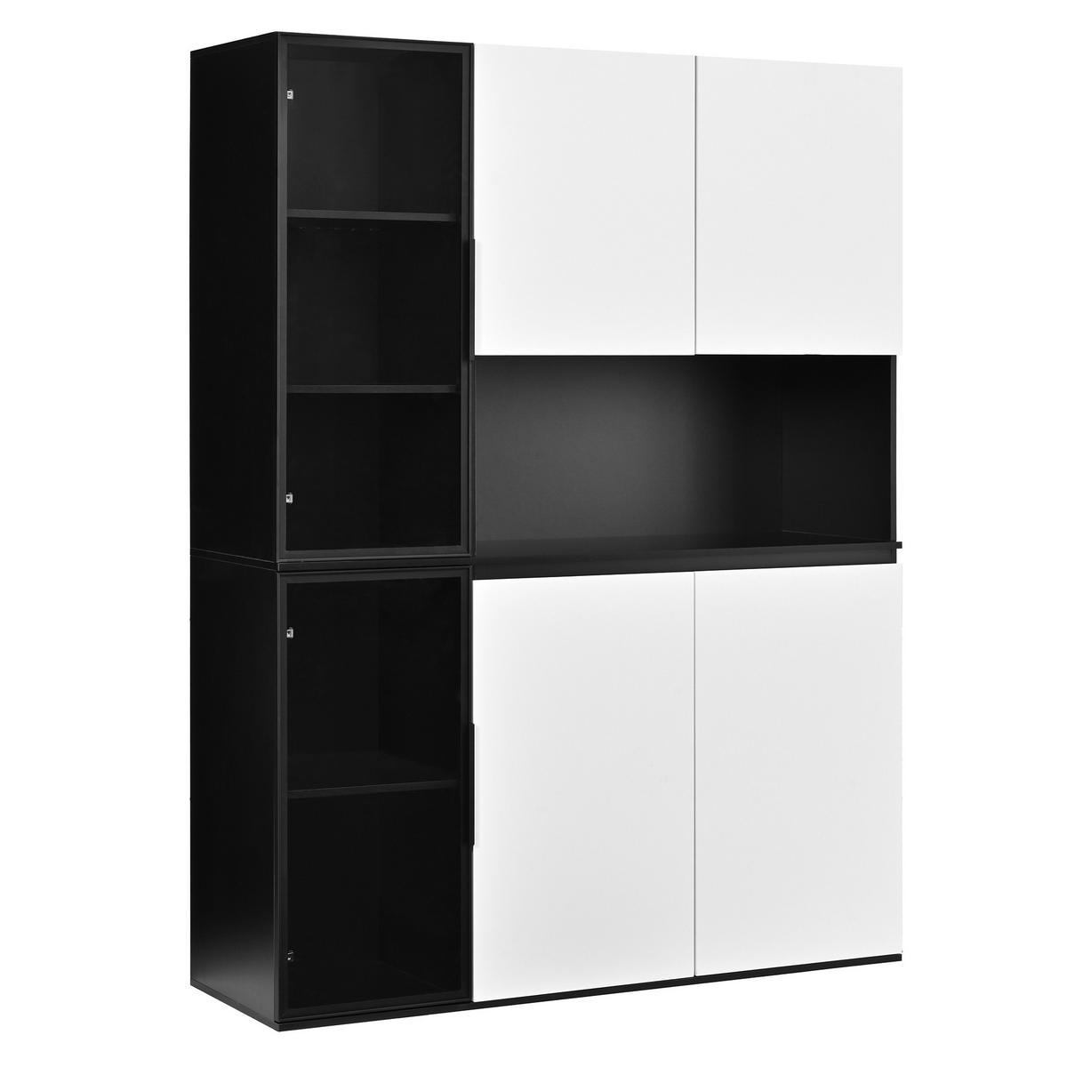 HOCHSCHRANK Vitrine LED Glaselemente Schwarz Weiß MDF - Multicolor, Holzwerkstoff (120/160/40cm) - FLIEKS