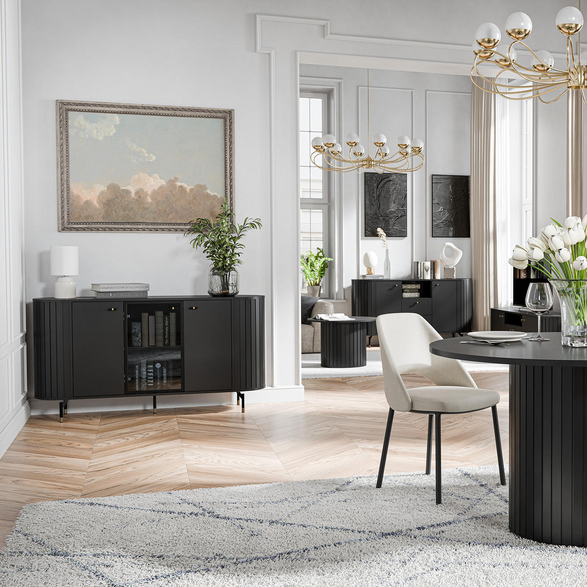 COUCHTISCH Zalia mit Ablagefächern für Wohnzimmer, im Retro-Stil, Schwarz - Schwarz, Holzwerkstoff (56/104/47cm) - Beautysofa