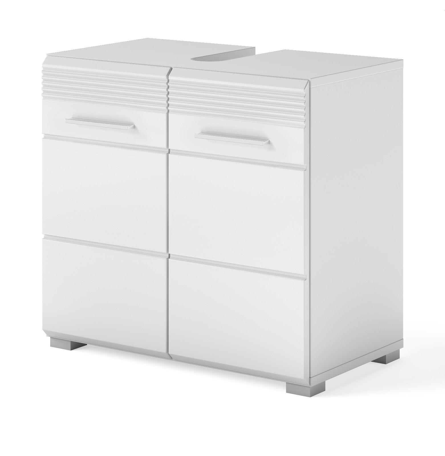 WASCHBECKENUNTERSCHRANK, weiß Hochglanz 60 cm, Unterschrank mit viel Stauraum - Weiß Hochglanz/Silberfarben, Holzwerkstoff/Kunststoff (60/56/34cm) - Inn.Furn