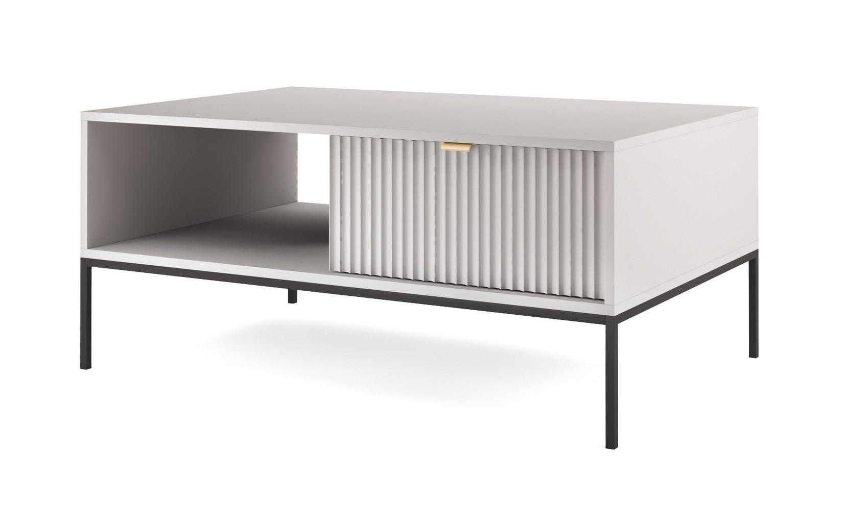 COUCHTISCH 100 cm Galla mit geriffelten Fronten und Schublade, Grau + Schwarz - Schwarz/Grau, Holz (68/104/46cm) - Emporius