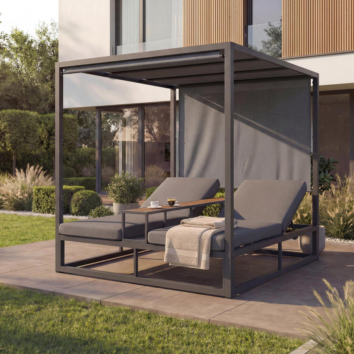 LOUNGE-GARTENLIEGE Grau - Grau, Textil (165/196/196cm) - MCW