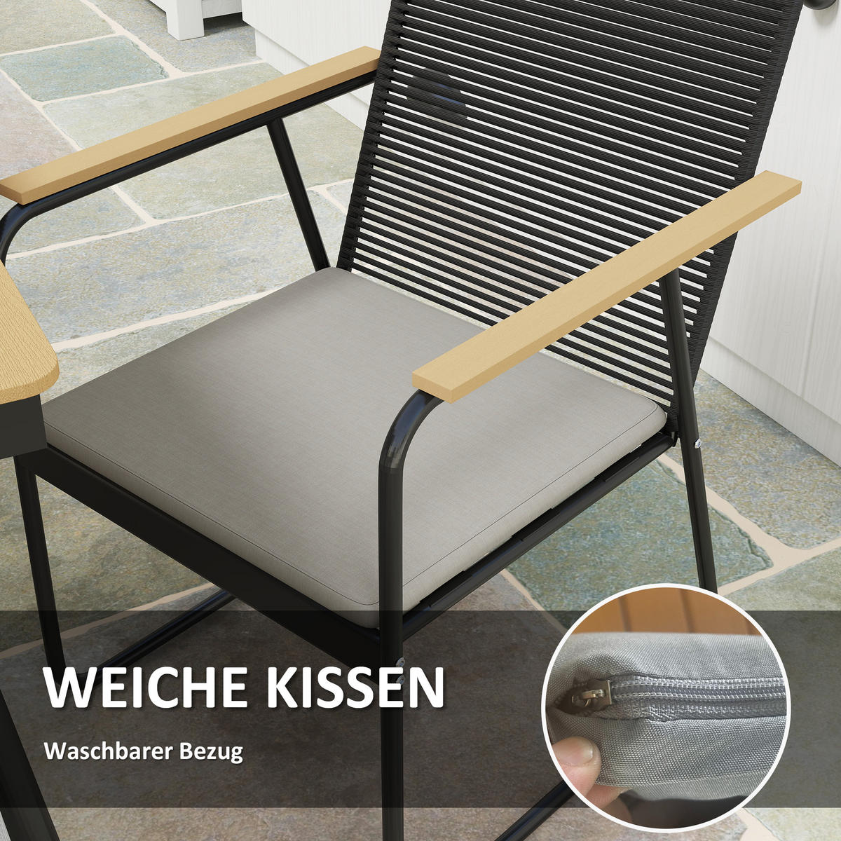 SITZGRUPPE 7-teilig Metall Essgruppe für 6 Personen Esstisch mit Tisch 6 Stühlen - Naturfarben, Metall - Outsunny