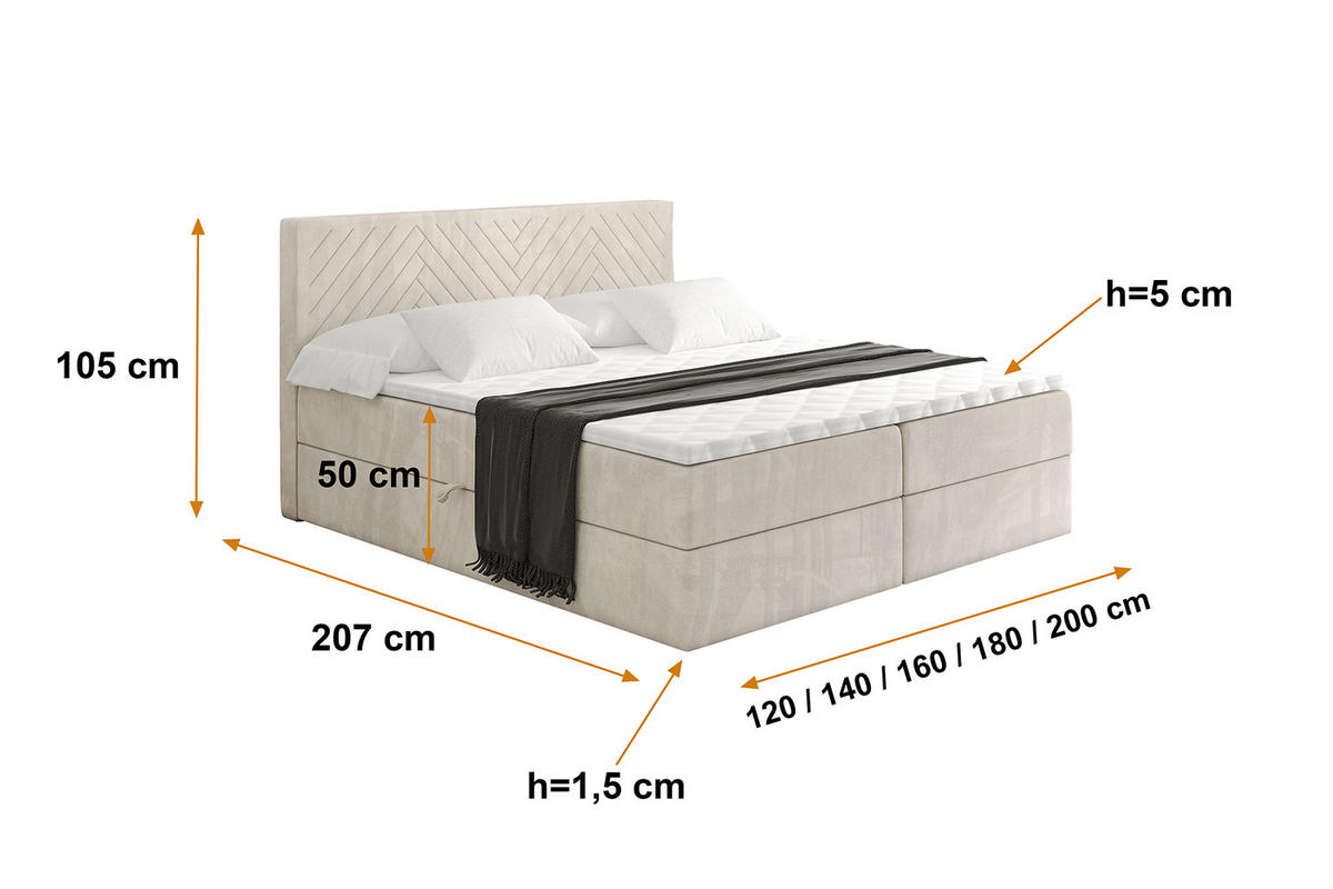 BOXBETT mit Matratze H3 und Lattenrost - VEXA - 160x200 - Beige Casablanca - Beige, Holzwerkstoff/Kunststoff (160/200cm) - ALTDECOR
