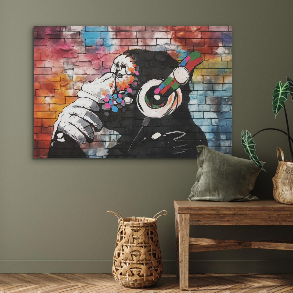 AKUSTIKBILD Affe - Graffiti - Musik Akustikpaneele 90x60 cm - Multicolor, Kunststoff (90/60/0.9cm) - MuchoWow