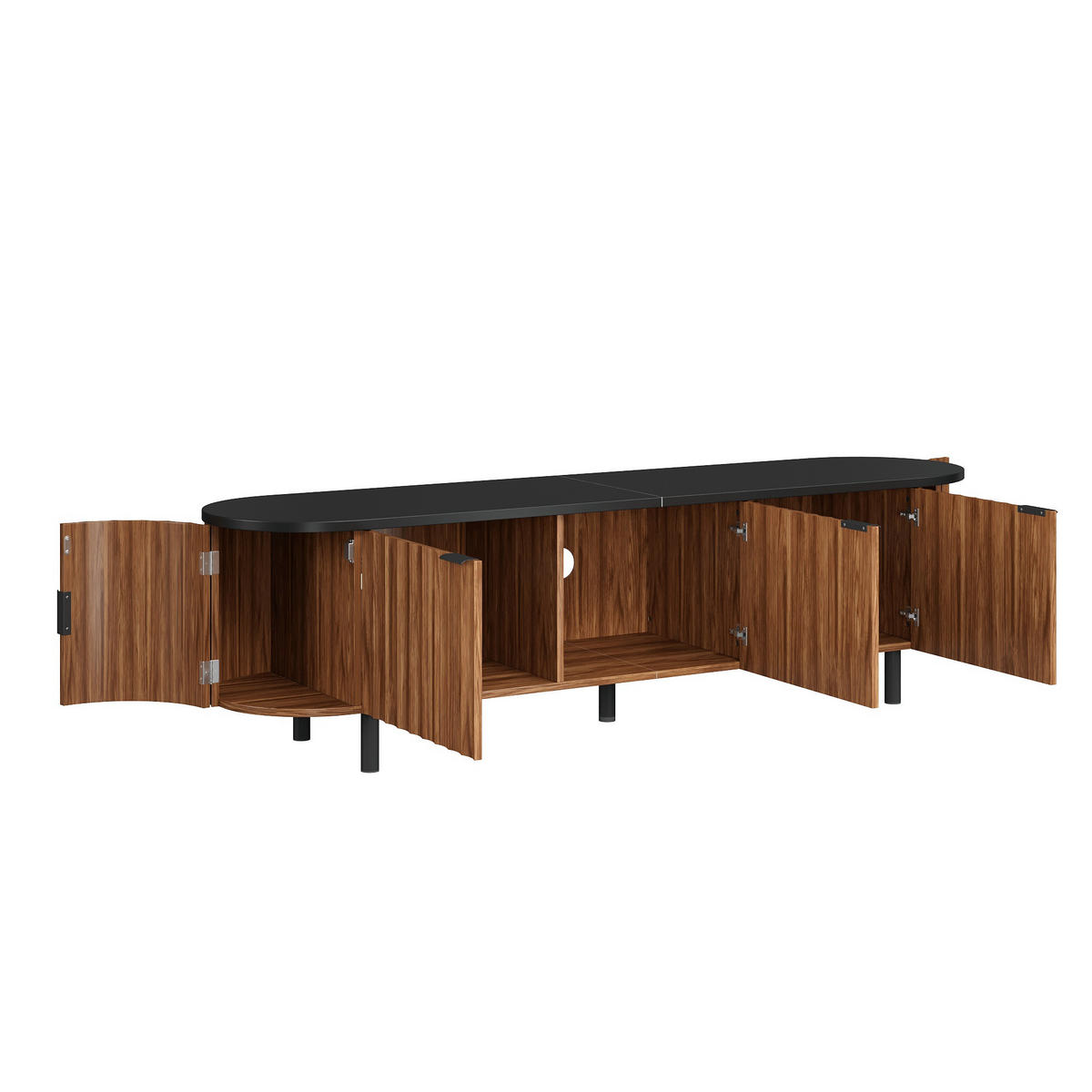 TV-LOWBOARD Nussbaum MDF 170cm mit 5 Türen Riffel-Optik & Eisenfüßen - Walnussfarben, Holzwerkstoff (170/47/40cm) - Urban Meuble