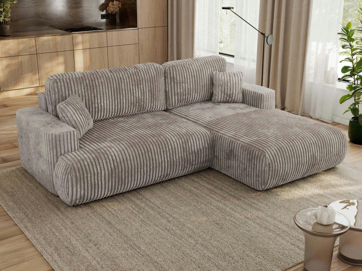 ECKSOFA OVO L Hellbraun Cord - Rechts Seite - Hellbraun/Schwarz, Kunststoff/Textil (195/271cm) - MKS