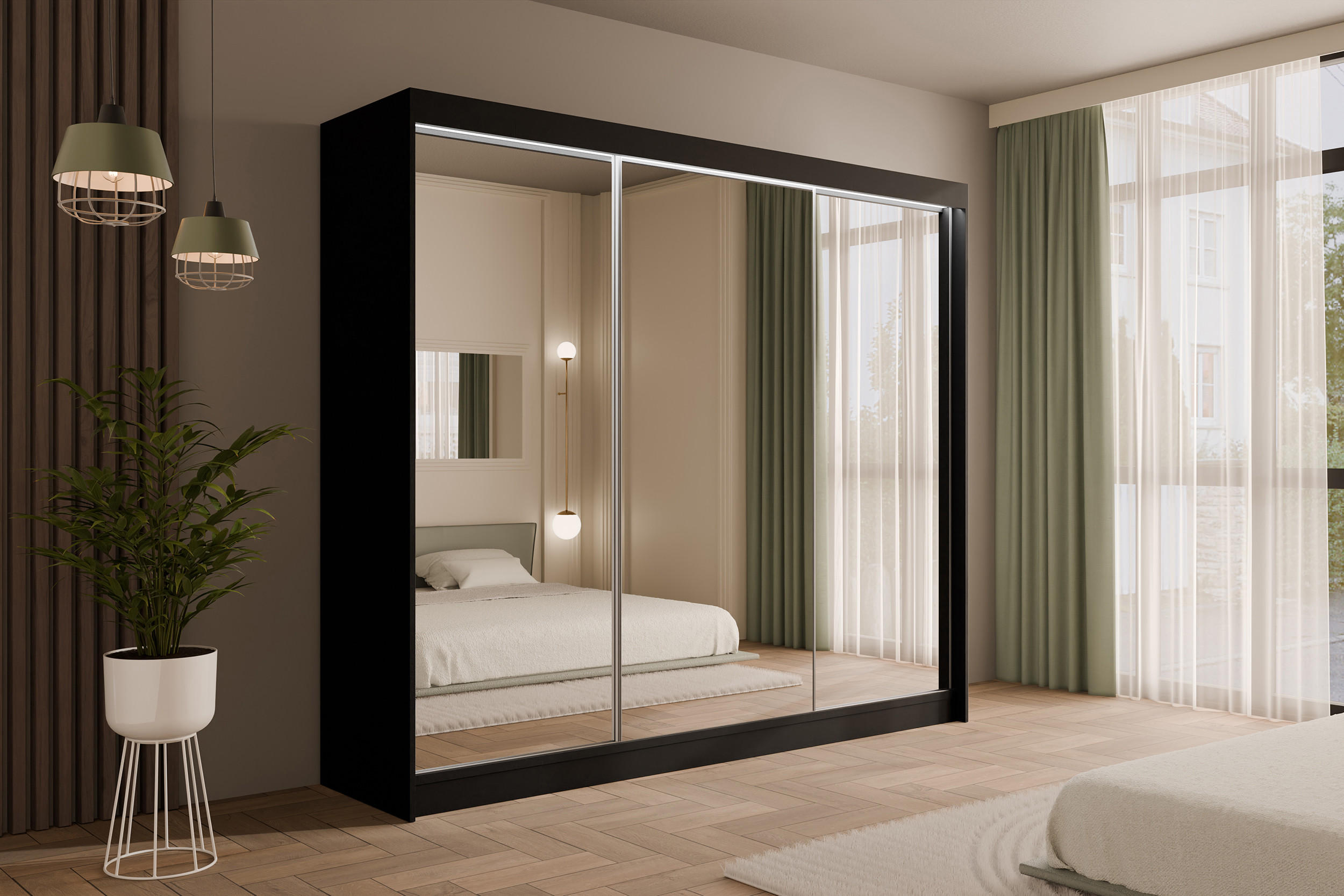 KLEIDERSCHRANK AMOHA mit LED - 250 cm - Schwarz - Schwarz, Holzwerkstoff (250/215/61cm) - ALTDECOR