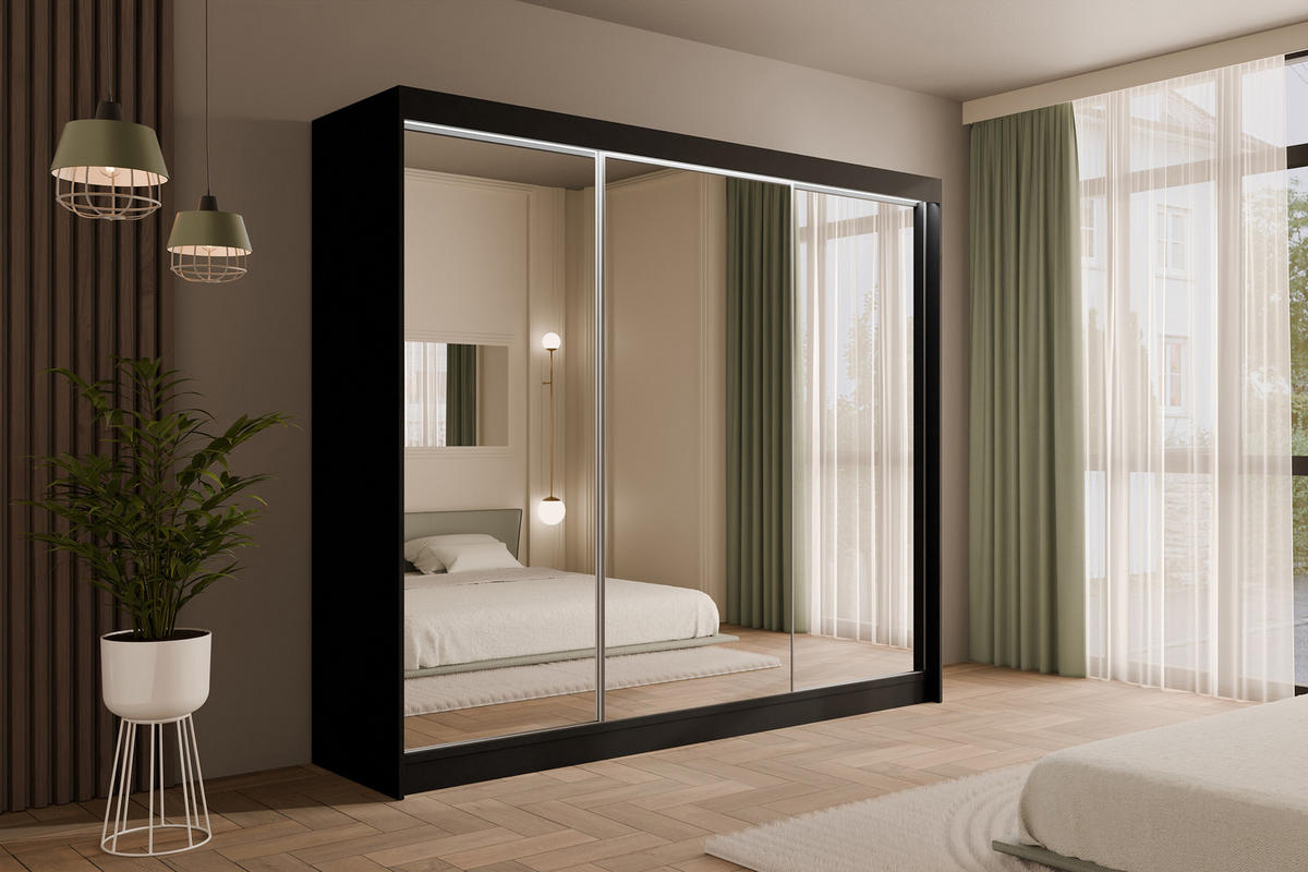 KLEIDERSCHRANK AMOHA mit LED - 250 cm - Schwarz - Schwarz, Holzwerkstoff (250/215/61cm) - ALTDECOR