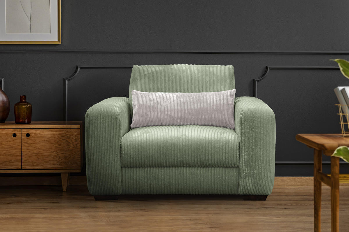 SESSEL OLI in Cordstoff salbeigrün - Salbeigrün, Holz/Textil (130/91/108cm) - Courtois Laville