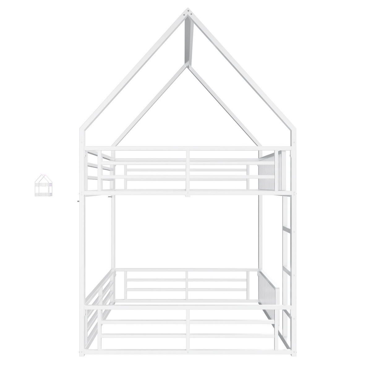 PATROVÁ postel 140/200 cm bílá z kovu se zábradlím a LED osvětlením - bílá, kov (140/200cm) - OKWISH