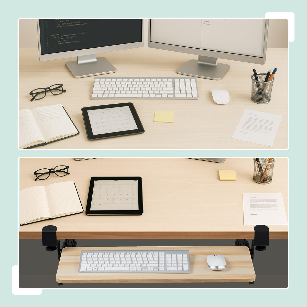 TASTATURABLAGE - Hellbraun, Holzwerkstoff/Textil (24/78/11cm) - Relaxdays