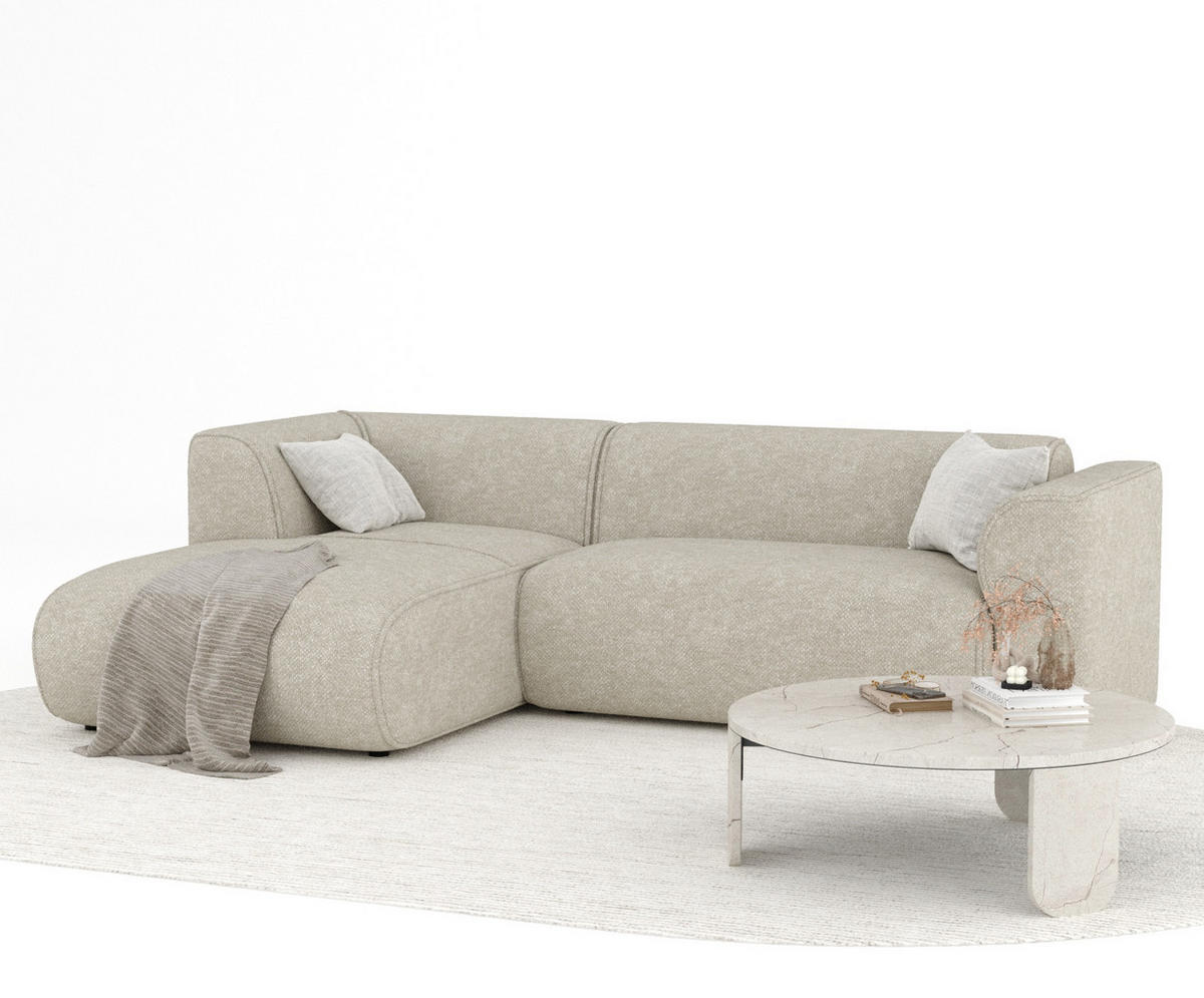 ECKSOFA Melani Beige Grau Chenille-Stoff - Beige/Schwarz, Holz/Holzwerkstoff (253/153cm) - Maison de Reve