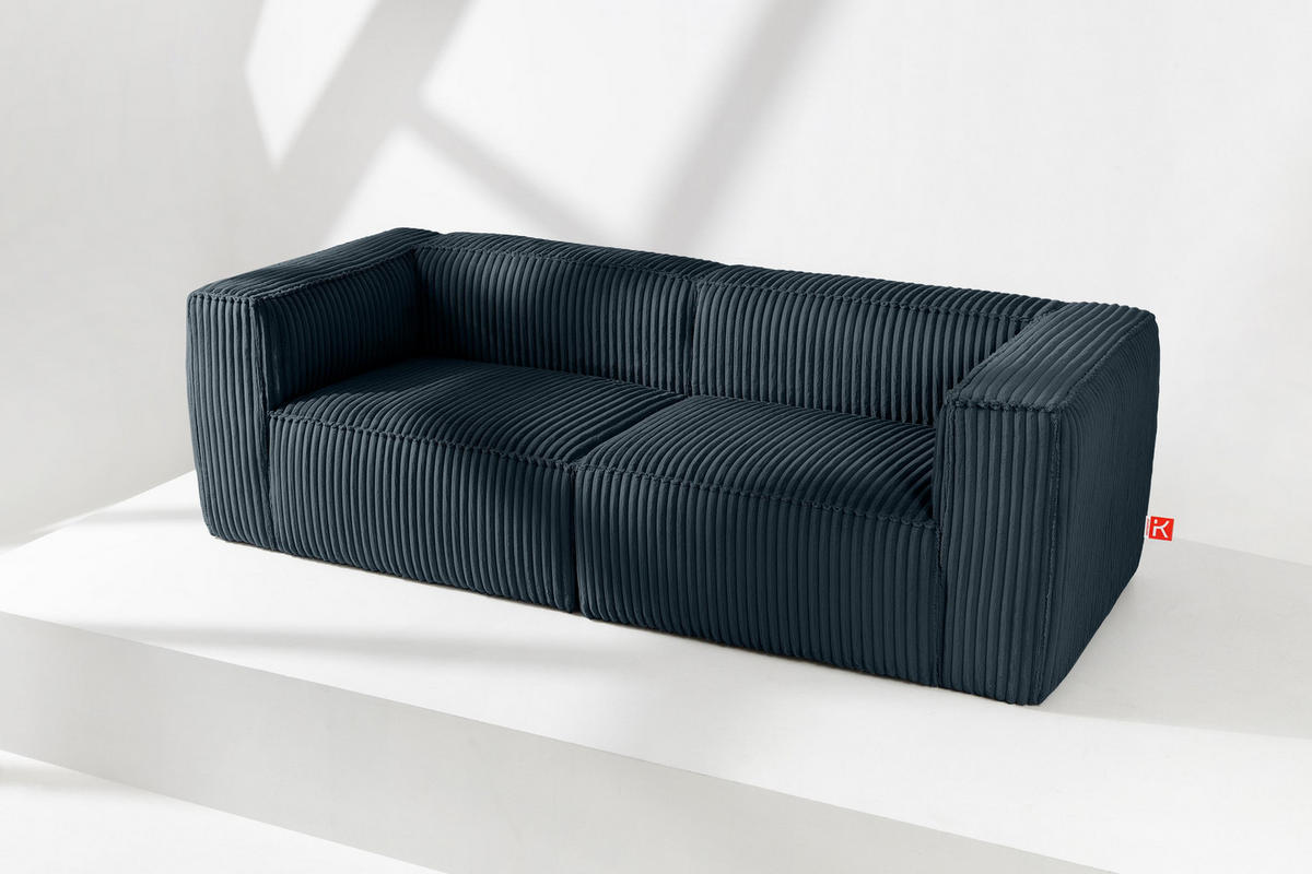 3-SITZER-SOFA FEROX Modern, Cord-Stoff, marineblau - Blau/Grün, Textil (246/73/96cm) - KONSIMO®