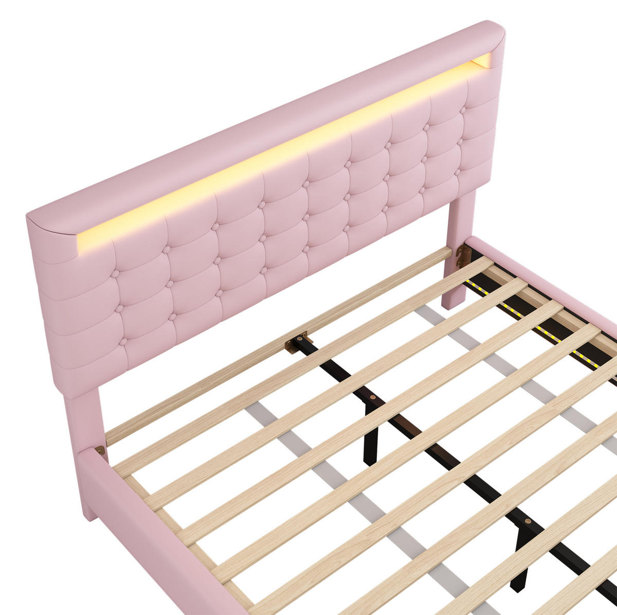 POLSTERBETT 140/200 cm Rosa mit LED-Ambientelicht und höhenverstellbarem Kopfteil Ohne Matratze - Rosa, Leder (140/200cm) - OKWISH