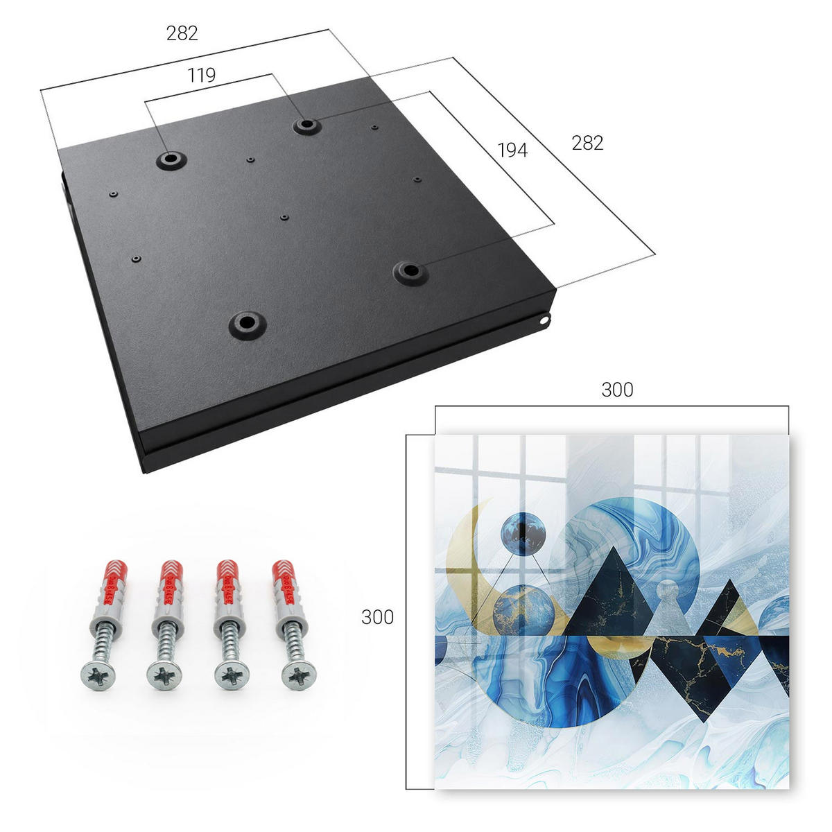 SCHLÜSSELBOX Schwarz 30x30 cm- Türöffnung nach rechts - Kosmische Abstraktion - Blau, Metall (30/30/5cm) - TULUP