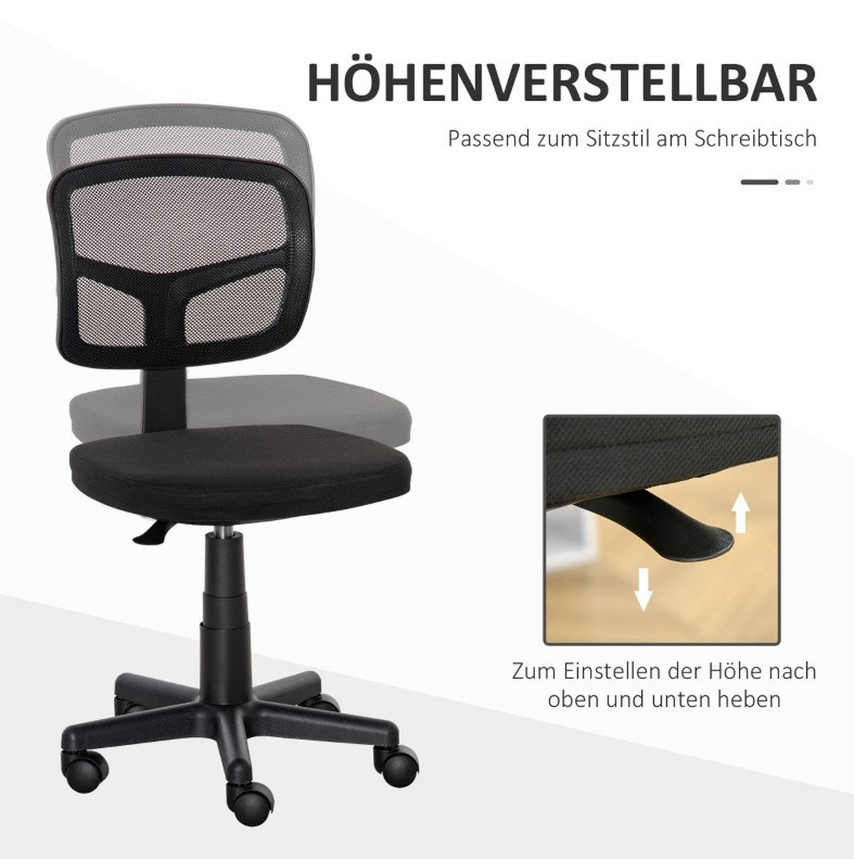 BÜROSTUHL in Schwarz 48x43x89,5 cm, höhenverstellbar, ohne Armlehnen und mit Rollen - Schwarz, Textil (43/89.5/48cm) - IVMEU