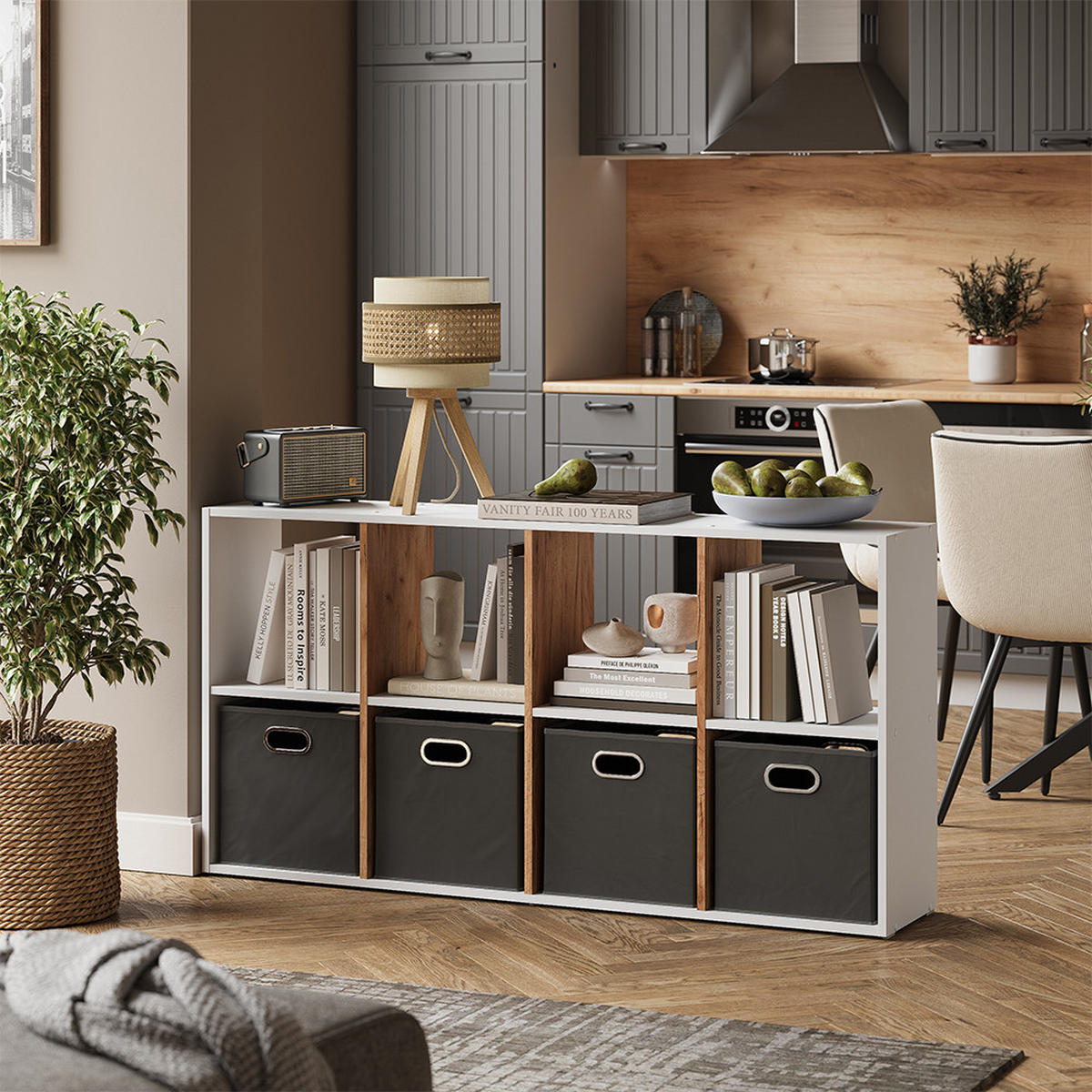 RAUMTEILER Scutum Weiß/Goldkraft Eiche 143 x 72 cm - Honigeiche/Weiß, Holzwerkstoff (143/72/29cm) - Vicco