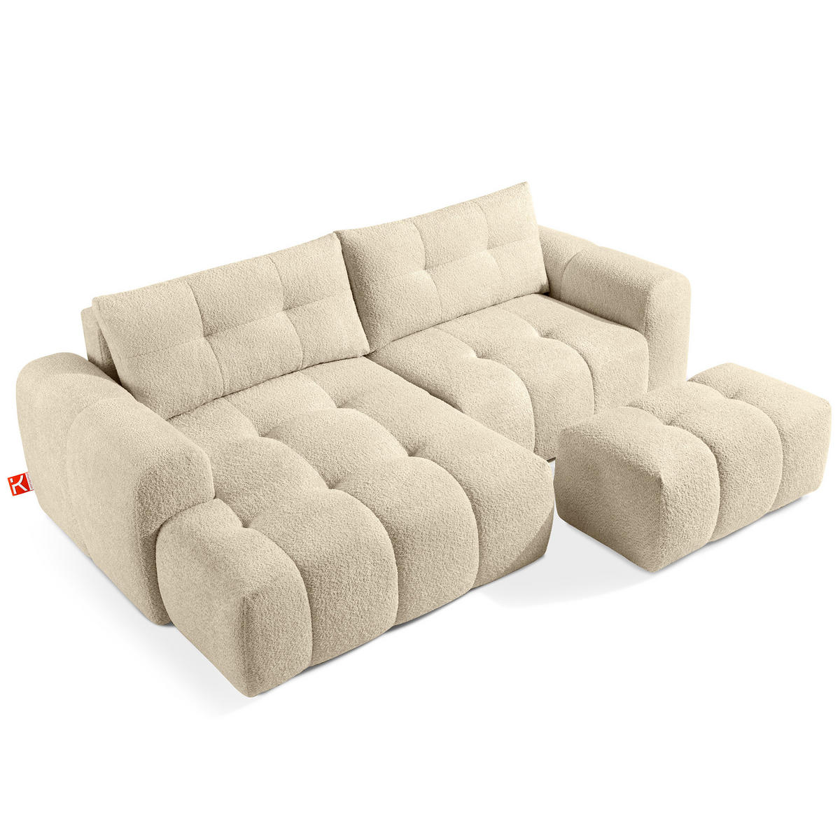 ECKSOFA LINKS RAVIA, Bouclé, Hellbeige - Beige, Holz/Textil (256/104cm) - KONSIMO®