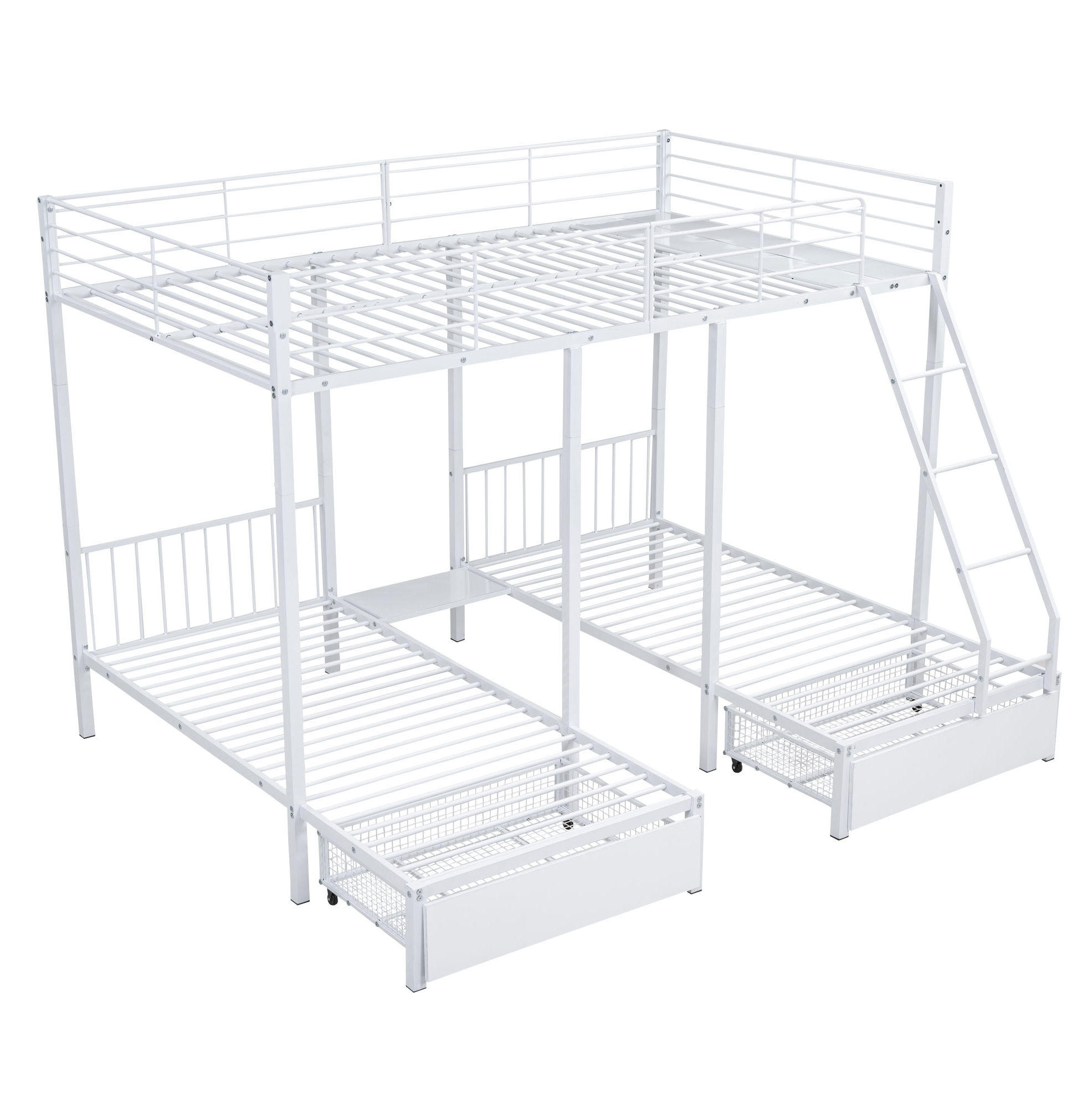 ETAGENBETT 140/200 und 2 x 90/200 cm in Weiß mit Schubladen, teilbar - Weiß, Metall (140/200cm) - OKMYHOME