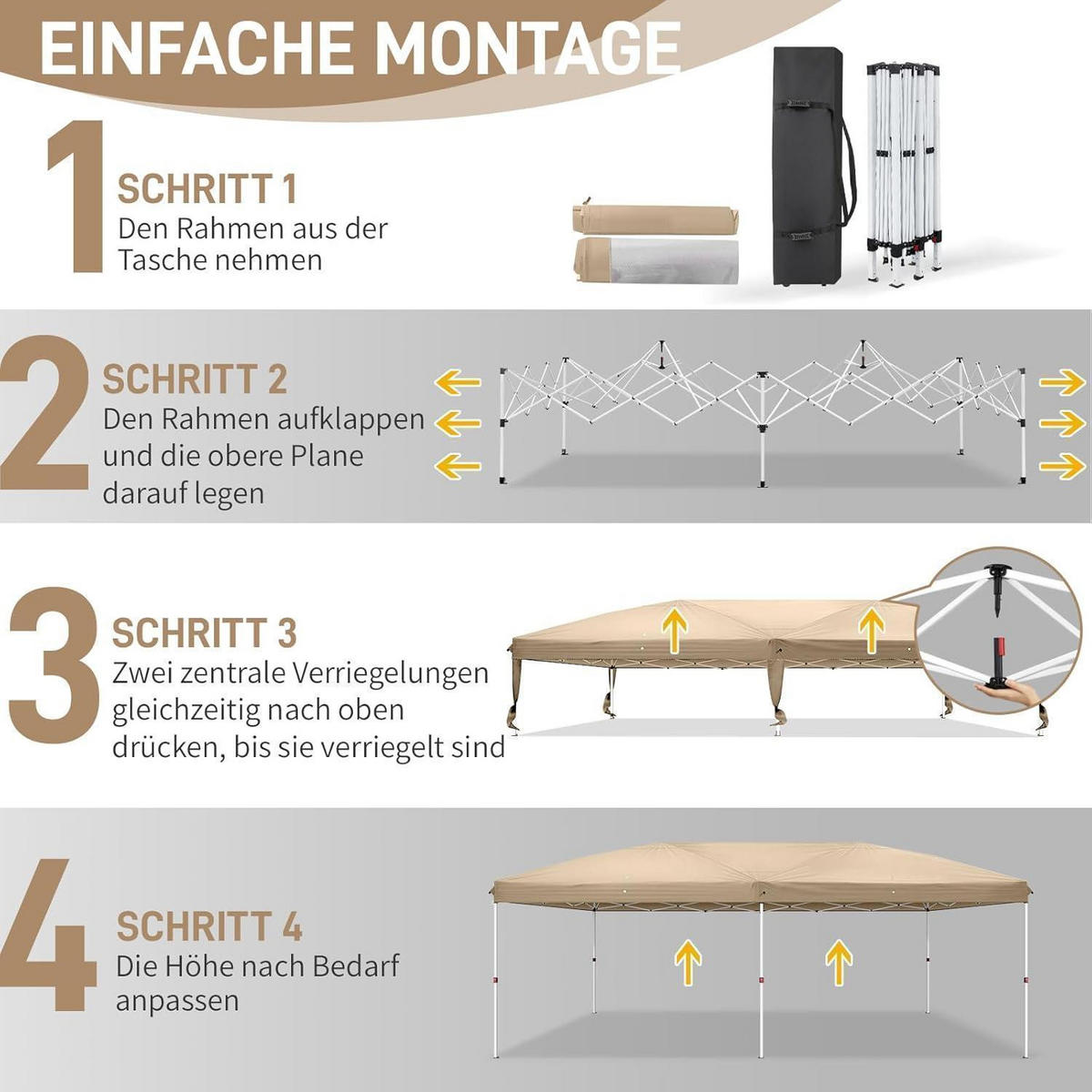 FALTPAVILLON 3x6 m Khaki mit 6 Seitenteilen - Olivgrün, Textil (300/265/600cm)