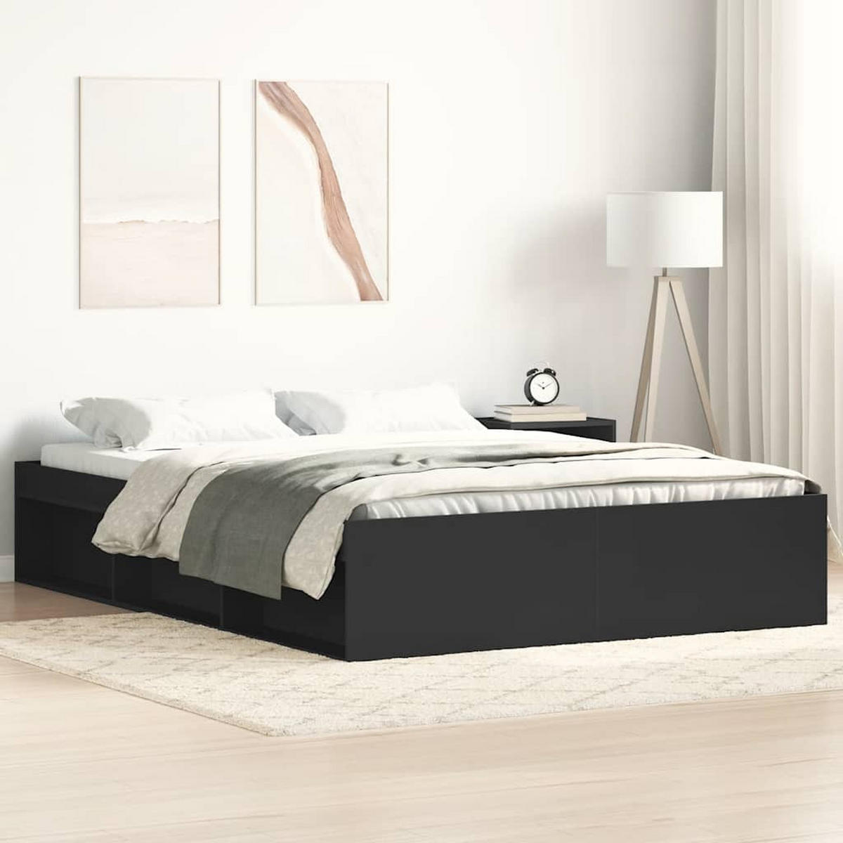 BETTGESTELL Schwarz 160x200 cm - Schwarz, Holzwerkstoff - furnicato