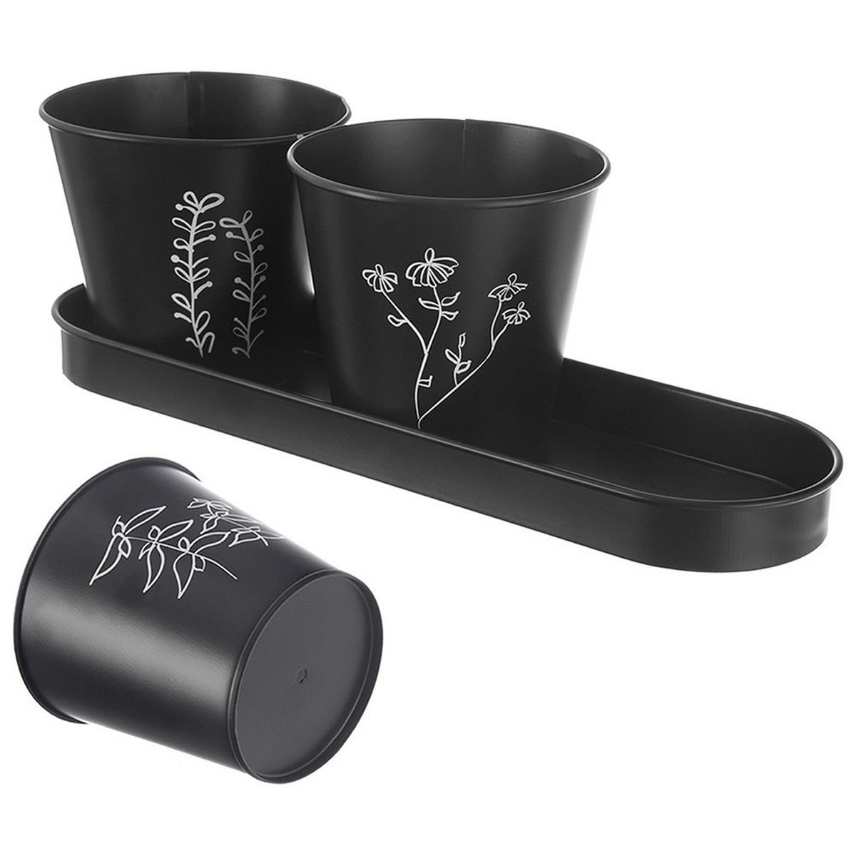 KRÄUTERTOPF-SET BLACKLINE, Metall, schwarz, 4-teilig - Schwarz, Metall (11/10.5cm) - Orion 